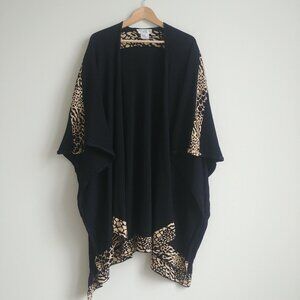 St. John Collection by Marie Gray wool cape black with animal print trim OS